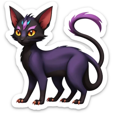 Black edgy Noivern-Noibat-Purloin-Torracat-Sphynx-Lykoi-Caracal-cat-Fakemon-fusion-hybrid-creature sticker