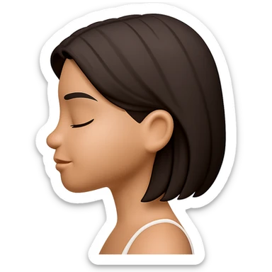 Create a side profile view of this girl's head in Apple emoji style with eyes closed and a peaceful expression. The image should have a 3D look with soft shading and a transparent background, capturing the essence of Apple style emojis. sticker