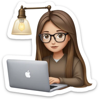 brown balayage straight long hair girl with MacBook with glasses with a lamp over her head  sticker