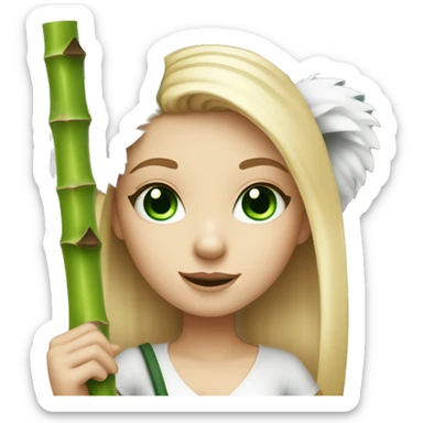 White Girl with blonde hair and green eyes and koala ears holding bamboo stick  sticker