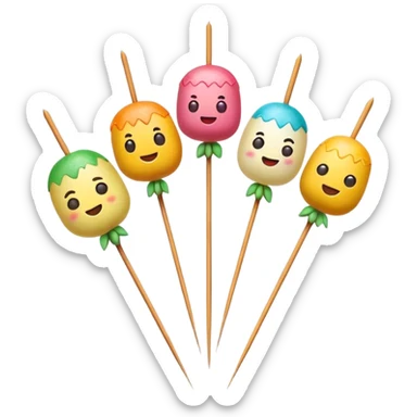 Cinematic Realistic Dango Dessert Emoji, showcasing colorful rice dumplings on skewers rendered with lifelike textures and soft, inviting lighting. sticker