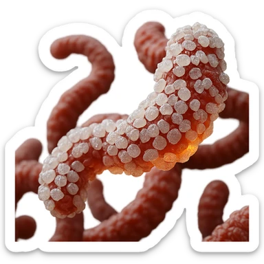 Make the sugars much more evident and recognizable in hyperrealism style, keep the inflamed intestinal microbiota, 4K resolution, transparent background. sticker