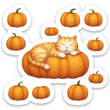 A fat orange cat sleeping on a pumpkin  sticker