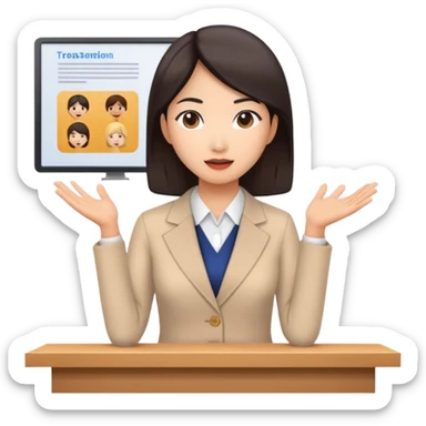a asian women public speaking with presentation in the background sticker