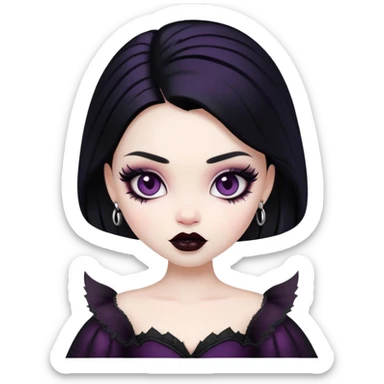 pretty bratz baddie, pale skin, black hair, gothic style sticker