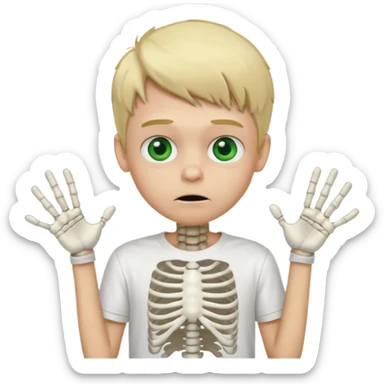 malte blond boy whit whit skeletton on it t-shirt gröna ögon crazy  sticker