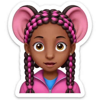 arikan, dark long hair whit pink and black braids. brown skin, smal face and a super big nose and super big ears. big eyes. big mouth sticker