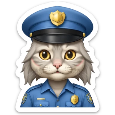 grey long-haired cat police sticker