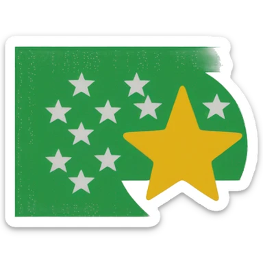 A flag with a red stripe at the top white stripe in the middle and green strip at the bottom with a sun in the middle sticker