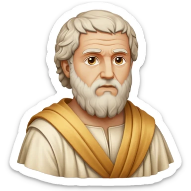 Cinematic Realistic Plato Portrait Emoji, depicted as a wise ancient philosopher with a contemplative expression in classical robes, rendered with soft textures and timeless serene lighting that captures his intellectual legacy. sticker