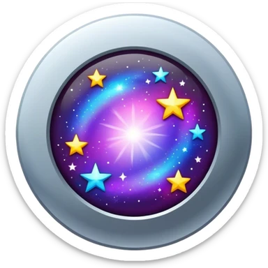 A round galactic colored button with twinkling stars in the center sticker