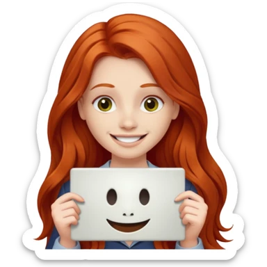 Long haired redhead holding a LURK sign sticker