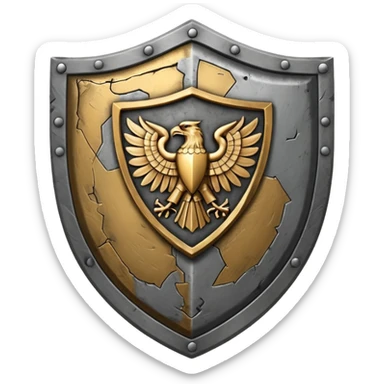 a battle worn steel shield with engraved roman numerals for 30—looks battle worn sticker