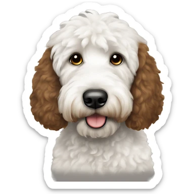 white and black goldendoodle with brown eye patches sticker