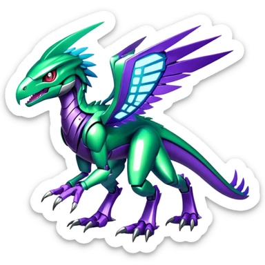 Shiny Futuristic Fakemon-Pokemon-Digimon-Spectrobes-Raptor-fusion, full body sticker