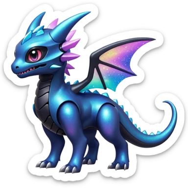 Mechanical Sparkly Glittery Nebulae Beautiful Gorgeous Pretty Pastel Hot Exotic Lush Warm Cute Adorable Colorful Shiny Iridescent Futuristic Modern Cybernetic Toothless-Protogen-Vernid-Fakémon-Pokémon-creature-fusion (full body) sticker
