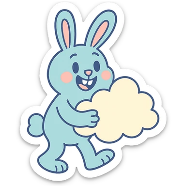 pastel blue bunny with a cloud, pastel-toon style sticker