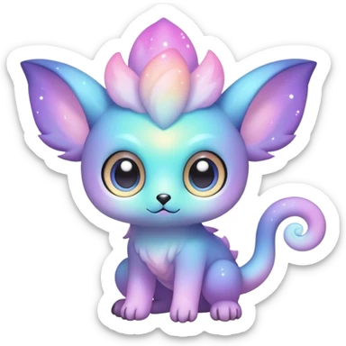 Cute cool colorful pastel nebula fantasy animal hybrid Fakemon full body, big eyes, adorable kawaii sticker