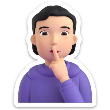 3d character with finger over lips making quiet gesture sticker