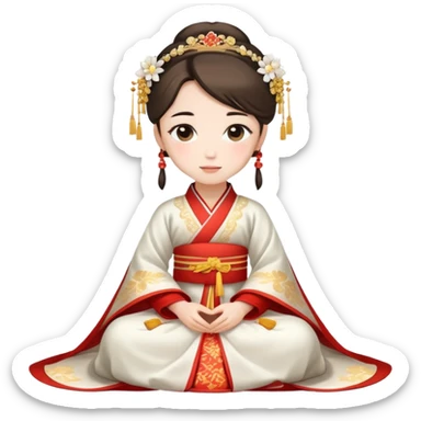 Beautiful girl wearing Hanfu wedding dress sitting sticker