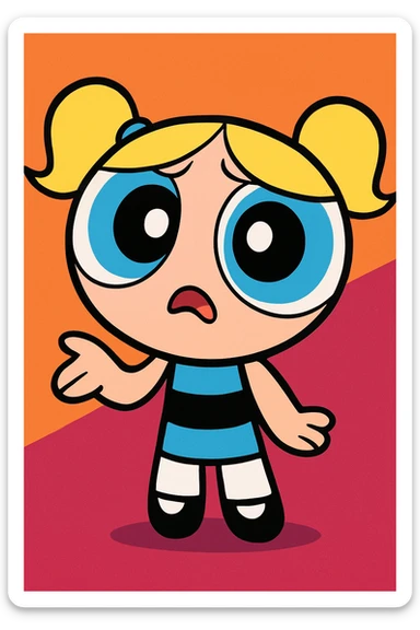 Powerpuff Girls character with a confused emotion, cartoon style, vibrant colors sticker