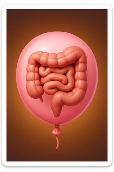 EMOJI STILE IPHONE 3D DI UN INTESTINO CHIUSO IN UN PALLONCINO CHE SIMBOLEGGIA GONFIORE, IPERREALISTICA 4K sticker