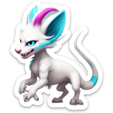 White elegant beautiful natural cute badass epic anthro modern albino Trico-vernid-Fakémon with cyan mane and magenta eyes with cyan edgy stripes, anthropomorphic, two-legged, digitigrade, full body sticker
