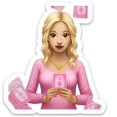 Blonde girl with pink pink tarot gold cards sticker