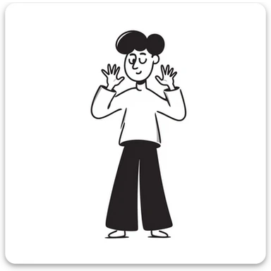sketch of a person with sloping shoulders and hands up, as if dodging responsibility sticker