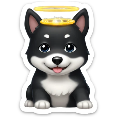 Black Shiba Inu angel | face | fantasy | halo | innocent | smiling face with halo sticker