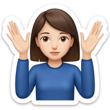 Girl with two hands in front out palms facing upwards and hands in front of her LOWER and her left hand slightly lower than her right hand sticker