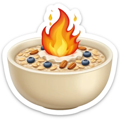bowl of oatmeal with flames sticker