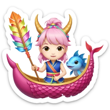a-chibi-girl-dressed-as-a-dragon-boat-drummer,-holding-soft-pastel-drumsticks,-standing-in-a-fluffy-dragon-boat,-colorful-festival-ribbons-flying,-sparkles-and-cute-mini-fish-swimming-below,-soft sticker