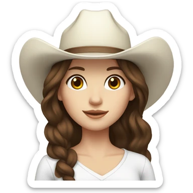 cowgirl, brunette hair, pale skin, brown eyes, white hat sticker