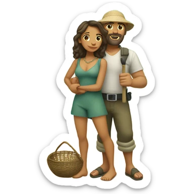Latina island girl with Caucasian fisherman no beard husband in love on an island  sticker