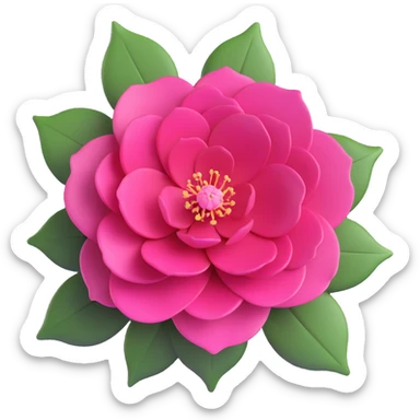 minimal 3D gothic camellia with pink accent, simple and elegant sticker