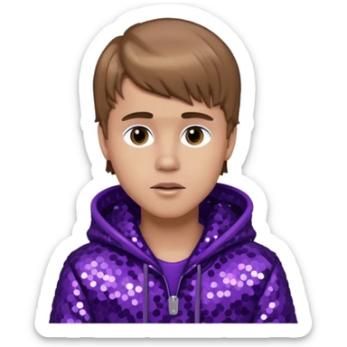 Justin Bieber with light brown hair, dark purple sequin outfit sticker