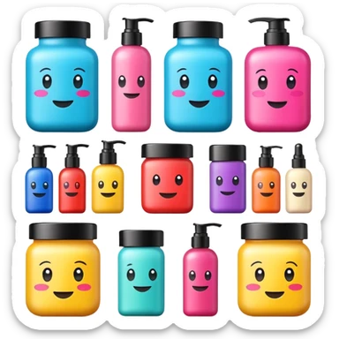 emoji of beauty products with brand labels sticker