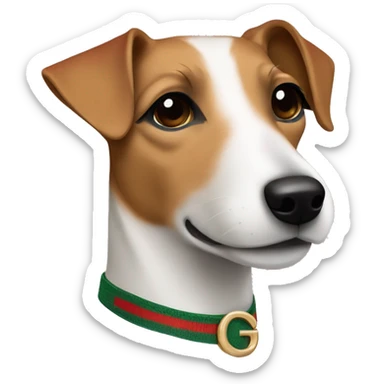 jack russell terrier light brown wearing gucci green and red sticker