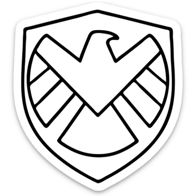 logo of a shield inspired by Marvel's S.H.I.E.L.D., minimalistic, outlined style, eagle symbol, monochrome, professional look sticker