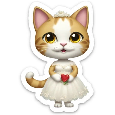cat standing on two legs in bridal dress with heart in eyes sticker