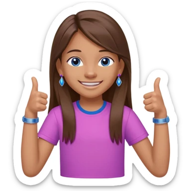 11 year old girl, blue eyes, brown long ish straight hair, smile and two thumbss up with purple STUD earings and a PINK shirt, and that you can see my whole body, and no teeth in my smile and NOooooooooooo watch brcelet thingy sticker