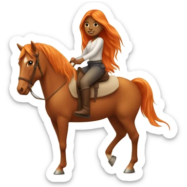 Tan girl with long orange hair riding a horse sticker