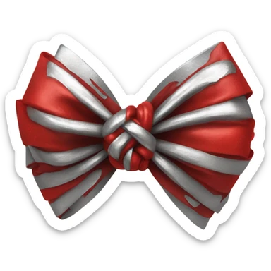 "A vibrant red bow with a silver hollow heart at the base of the bow's knot. The bow should have an intense red color, and the silver heart should be positioned at the center of the knot." sticker