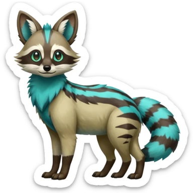Shiny Khaki-Green Teal-Blue Glossy Silvally-Aardwolf-Tanuki-Genet-Bobcat-fusion-animal-hybrid-creature, full body sticker