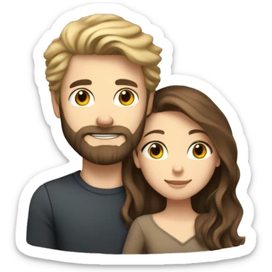 Brunette girl with wavy Long Brown hair hugging blond boy whit a beard an white Skin Color lovingly couple sticker