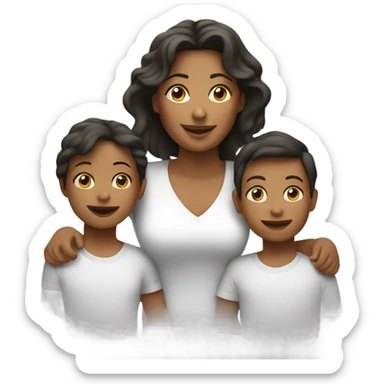 Mom with 2 kids hanging on  sticker