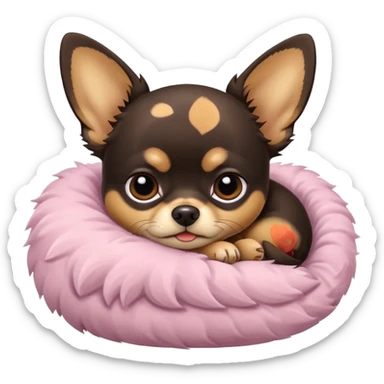 A high-resolution photo-realistic digital illustration of a cute black and tan chihuahua with big eyes shut sleeping lazily. sticker