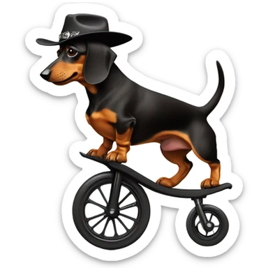 Black and tan dachshund on a unicycle wearing a cowboy hat  sticker
