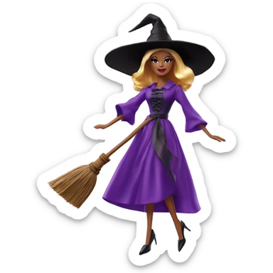 photogenic silkstone Barbie witches enchanted TV series flying on broomsticks sticker